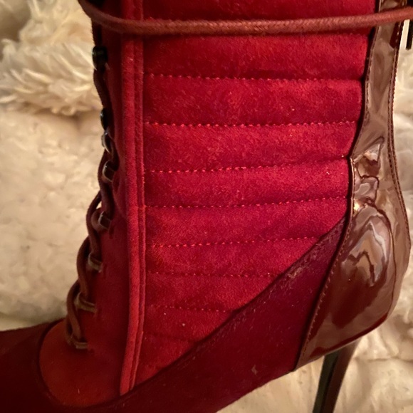 Multi-Fabric Burgundy Boots - Picture 6 of 12